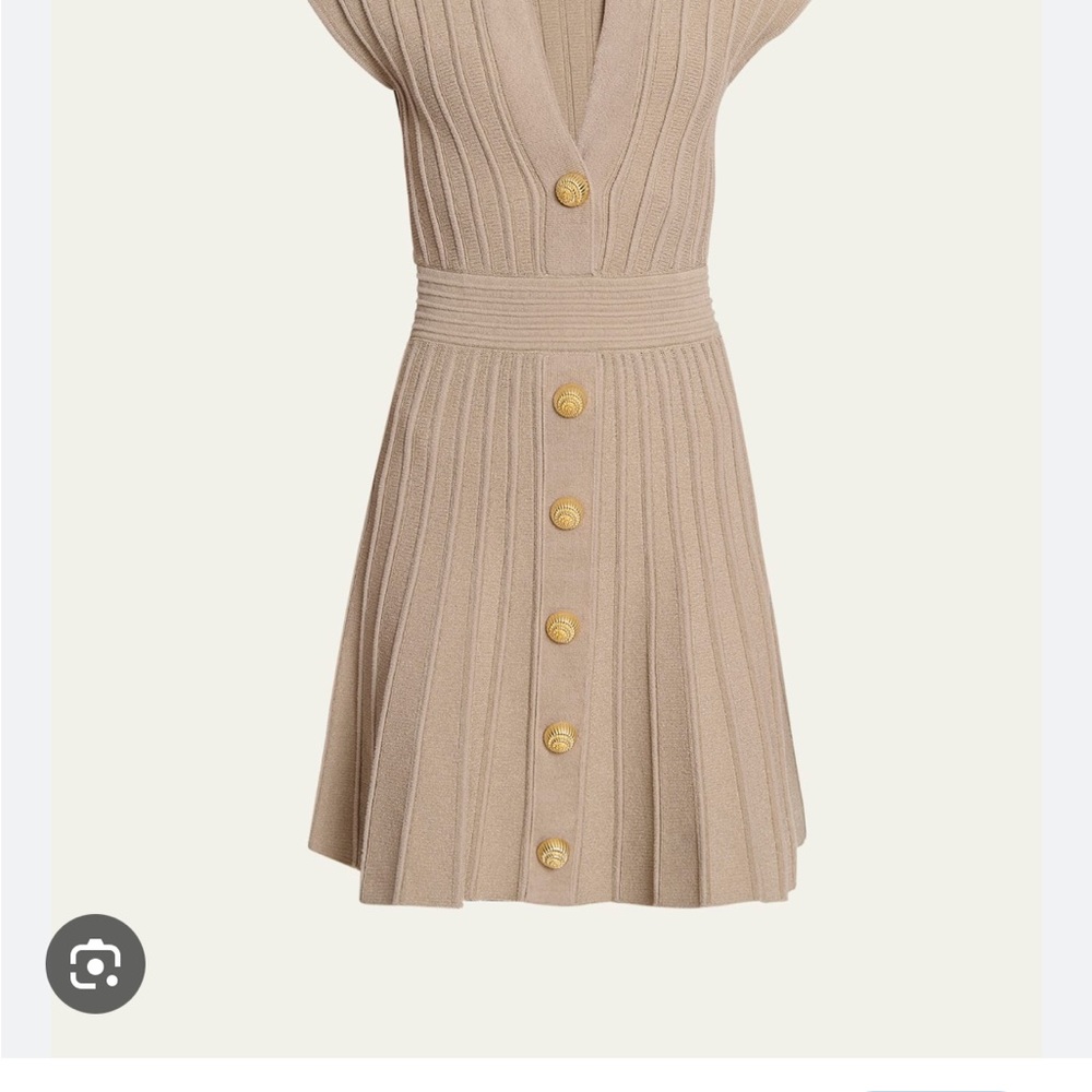 Balmain Tan Pleated Mini Dress